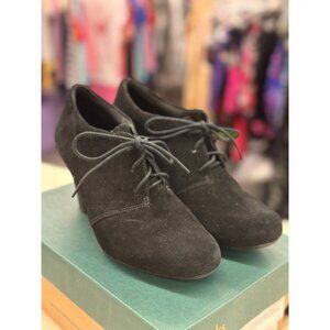 Clarks Black Suede Lace-Up Heeled Booties Womens Shoes Size 8 2.5 Inch Heel Heig